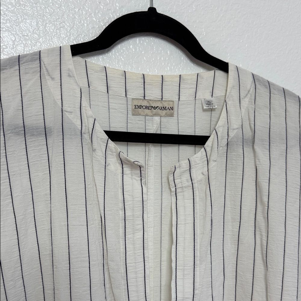 Vintage Y2K Emporio Armani White and Blue Striped boho ethnic Shirt XL - Picture 3 of 8